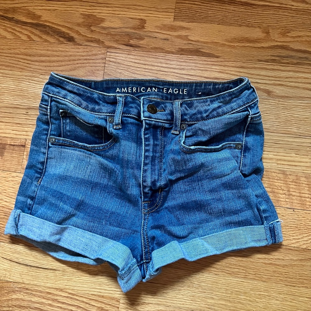 Item: Medium wash high waisted jean shorts
